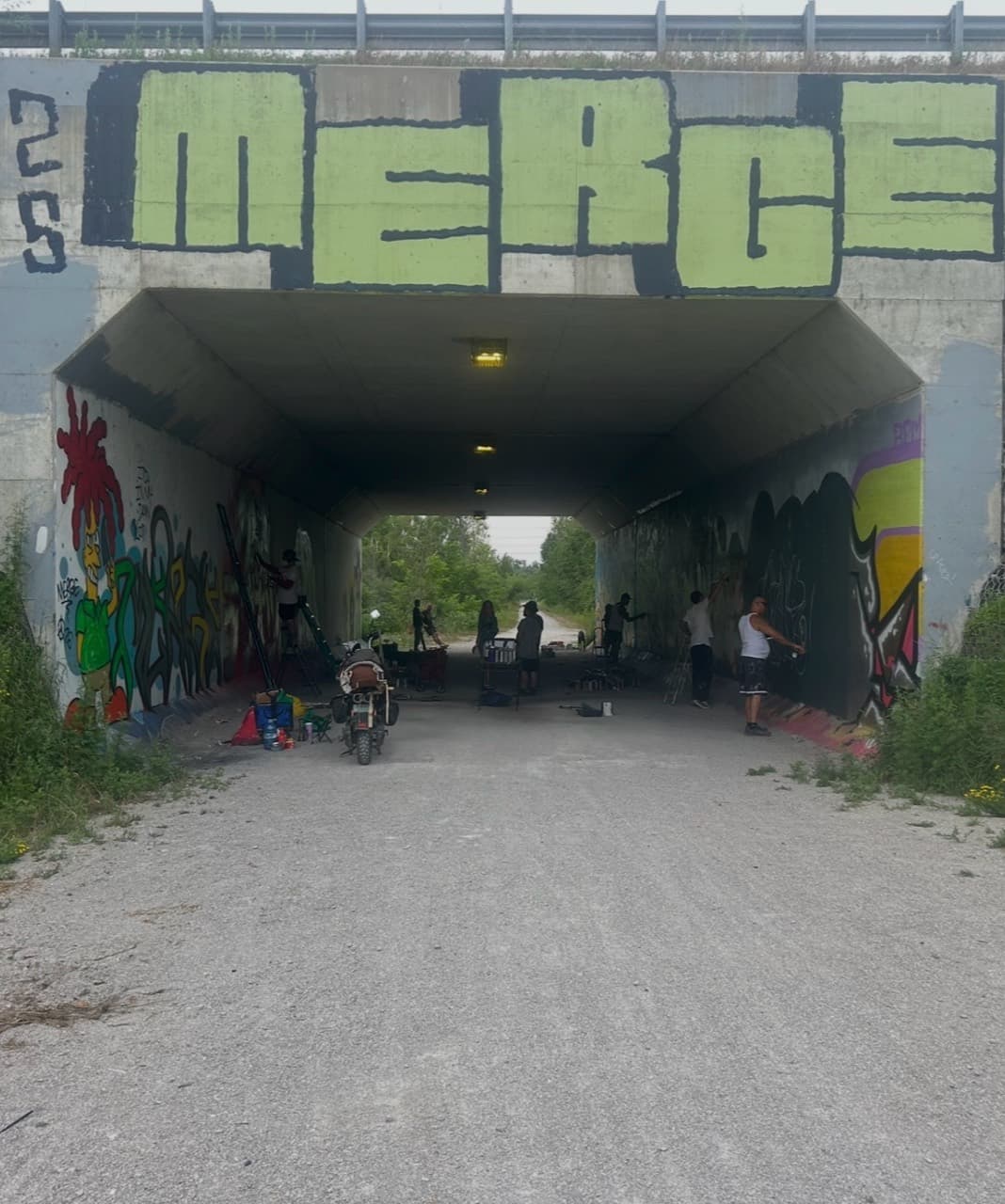 Artists painting murals together at a community event